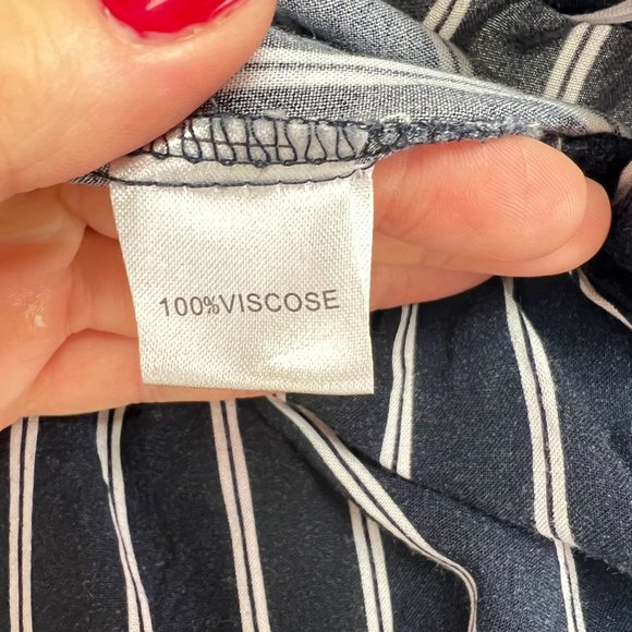 Brandy Melville Women Size ? Striped Casual Trousers Pants High Rise Navy/White - Picture 4 of 7